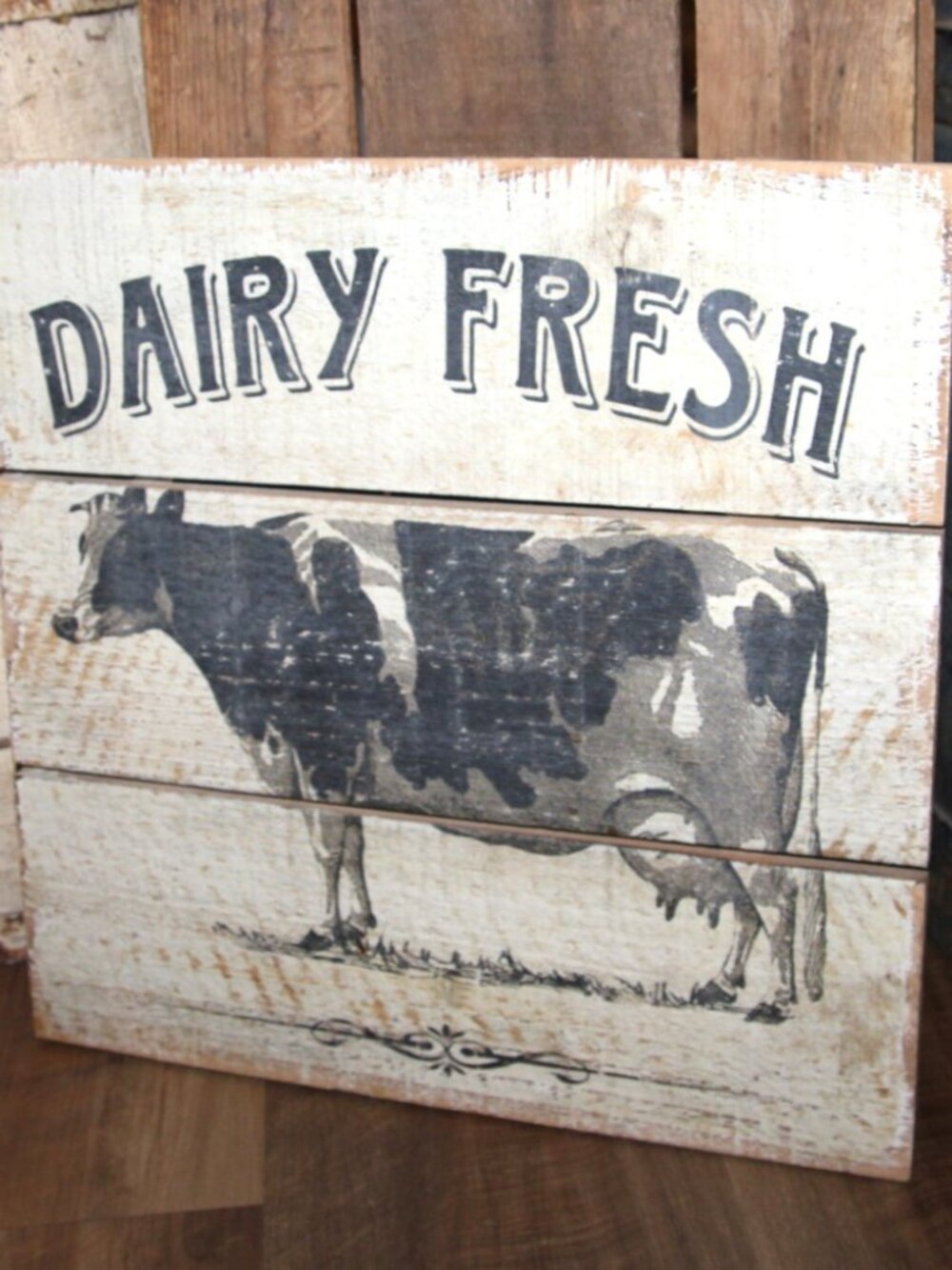 NEW Rustic Distressed DAIRY FRESH Cow Farmhouse Wall Decor